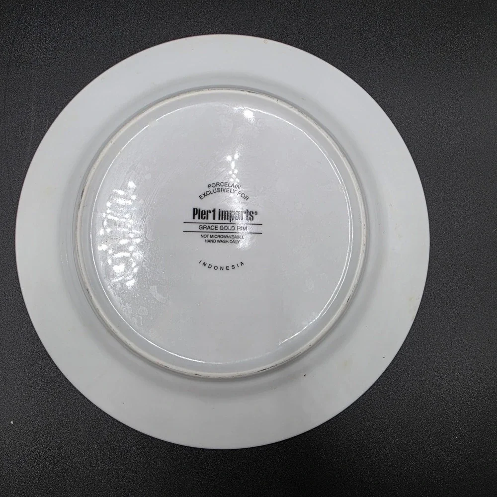 Pier 1 Imports Grace Gold Rim Porcelain Appetizer Plates Set of 2 White 8 Inch
